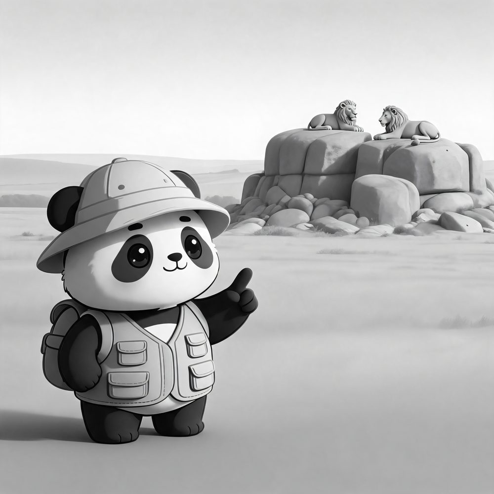 Free printable panda safari coloring page — click to download PDF